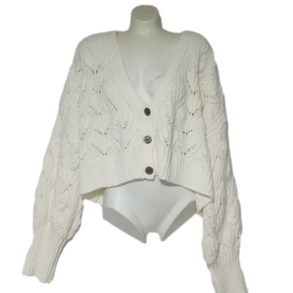 Arizona Jean Co Chunky Knit Cream Crop Cardigan Sweater Soft